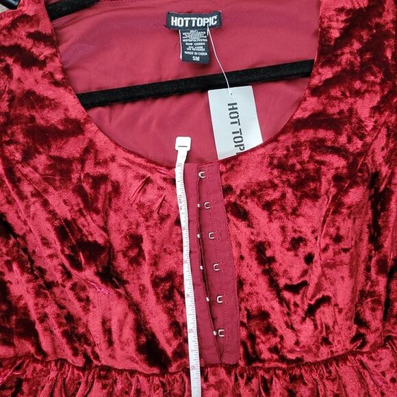 Hot Topic Red Velvet Bell Sleeve Dress – Size Small NWT Romantic Gothic Witchy - Picture 12 of 14